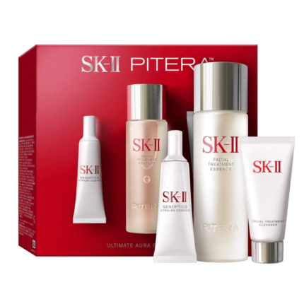 Ultimate Aura Skincare Kit - Radiance-Boosting Skincare Gift Set with Travel & Full Size Products - Kit Includes Full Size Facial Treatment Essence, Mini Cleanser & Mini Essence Serum (3 Count)